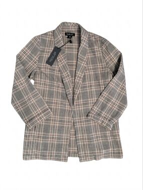 Rachel Zoe Plaid Blazer Jacket M Grey Glen Check Open Front NWT Workwear Career